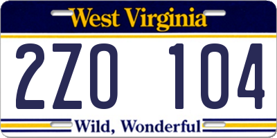 WV license plate 2ZO104