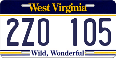 WV license plate 2ZO105