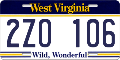 WV license plate 2ZO106