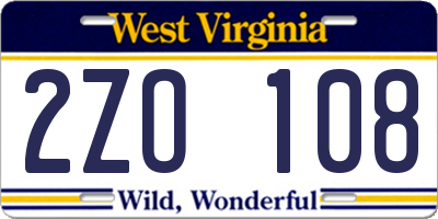 WV license plate 2ZO108