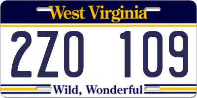 WV license plate 2ZO109