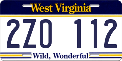 WV license plate 2ZO112