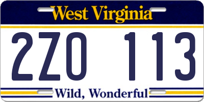WV license plate 2ZO113