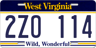 WV license plate 2ZO114