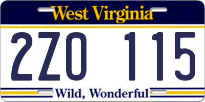 WV license plate 2ZO115