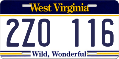 WV license plate 2ZO116