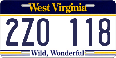 WV license plate 2ZO118