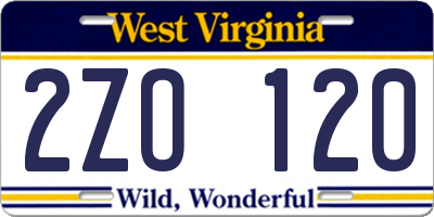 WV license plate 2ZO120