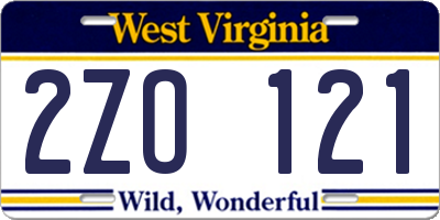 WV license plate 2ZO121