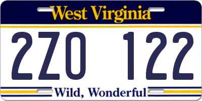 WV license plate 2ZO122
