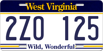 WV license plate 2ZO125