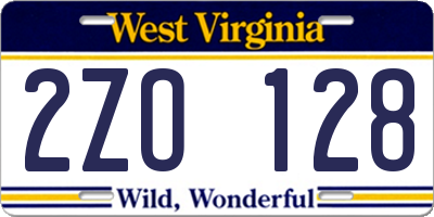 WV license plate 2ZO128