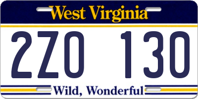 WV license plate 2ZO130