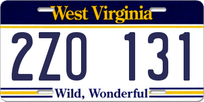 WV license plate 2ZO131