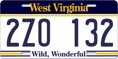 WV license plate 2ZO132