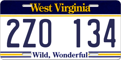 WV license plate 2ZO134