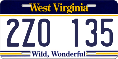 WV license plate 2ZO135