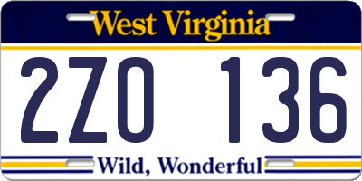 WV license plate 2ZO136