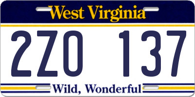 WV license plate 2ZO137