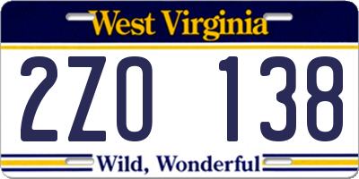 WV license plate 2ZO138