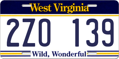 WV license plate 2ZO139