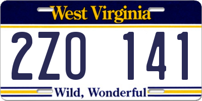 WV license plate 2ZO141