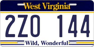 WV license plate 2ZO144
