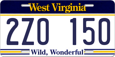 WV license plate 2ZO150