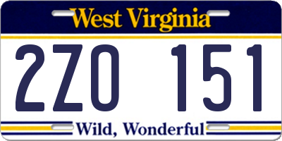 WV license plate 2ZO151