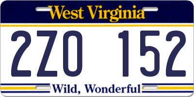 WV license plate 2ZO152