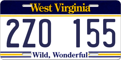 WV license plate 2ZO155