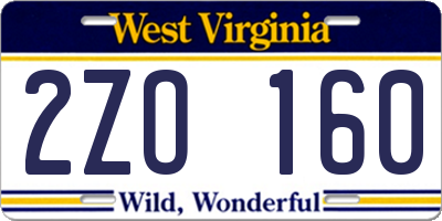 WV license plate 2ZO160