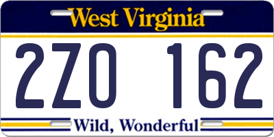 WV license plate 2ZO162