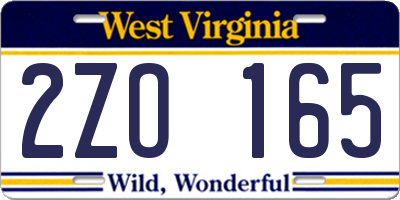 WV license plate 2ZO165
