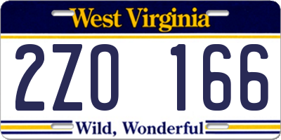 WV license plate 2ZO166