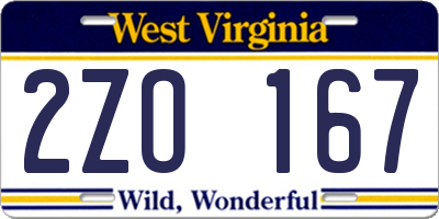WV license plate 2ZO167