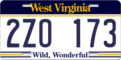 WV license plate 2ZO173
