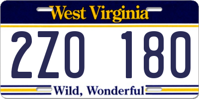 WV license plate 2ZO180