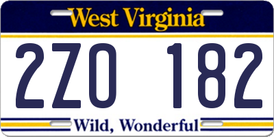 WV license plate 2ZO182