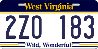 WV license plate 2ZO183