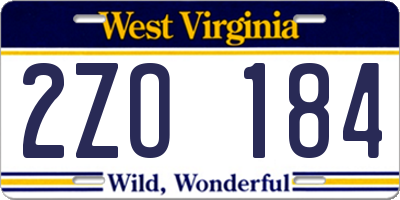 WV license plate 2ZO184