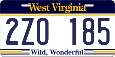 WV license plate 2ZO185