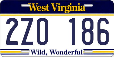 WV license plate 2ZO186