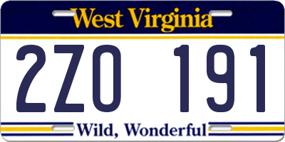 WV license plate 2ZO191