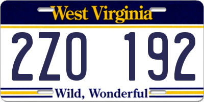 WV license plate 2ZO192