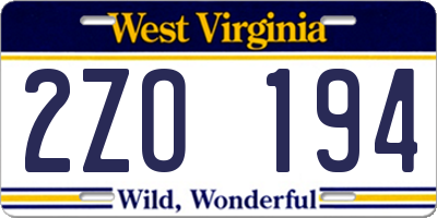 WV license plate 2ZO194