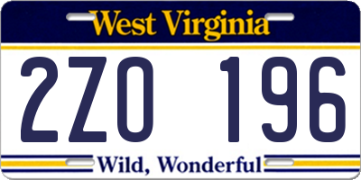 WV license plate 2ZO196
