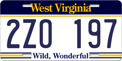 WV license plate 2ZO197