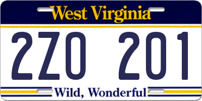 WV license plate 2ZO201