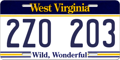 WV license plate 2ZO203